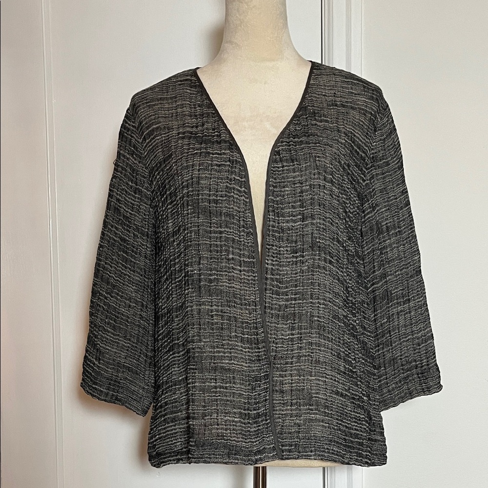Eileen Fisher Charcoal and Black Linen Gauze Cardigan